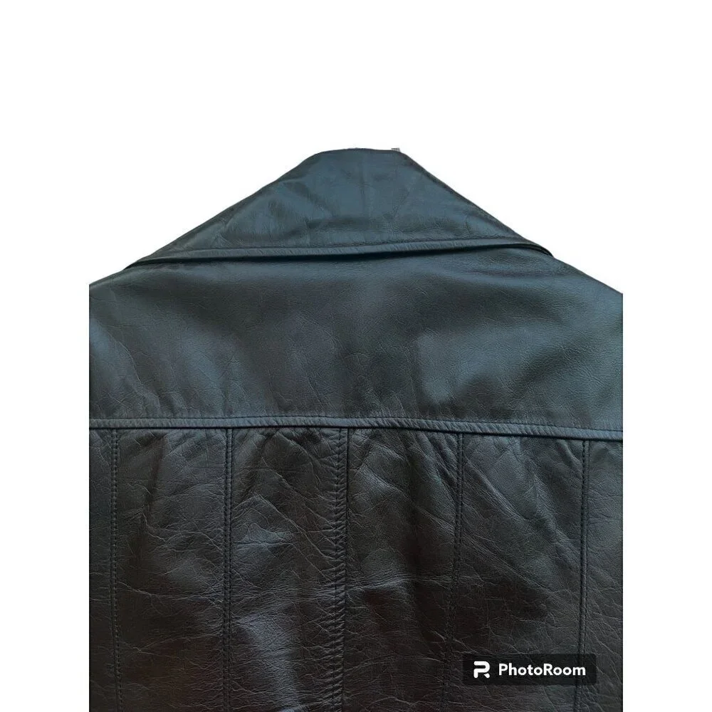 Vintage Leather Jacket L Removable Lining Faux Fur Disco Hippie Hipster 70s